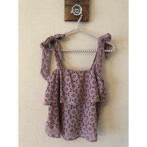 NWT American Eagle Womens Size S Purple Eyelet Lace Embroidered Top
